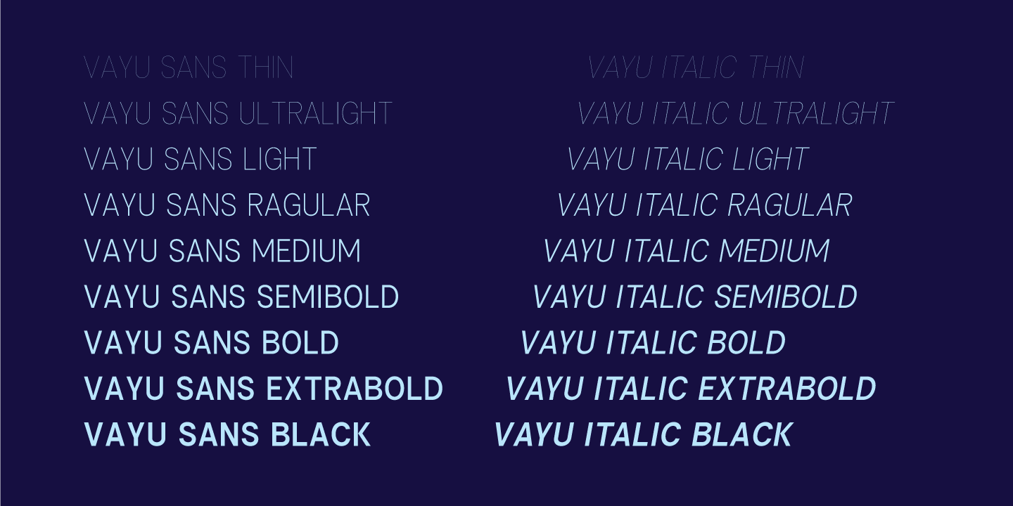 Ejemplo de fuente Vayu Sans Bold Italic